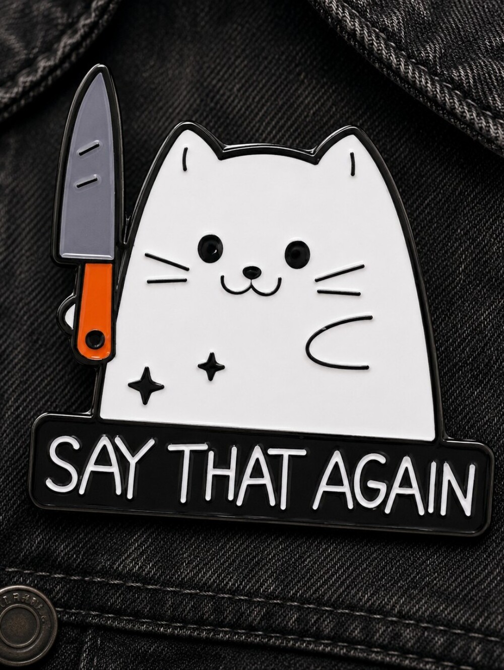 2 for $18 Say That Again White Cat Enamel Pin/Brooch - Collectible Pin New